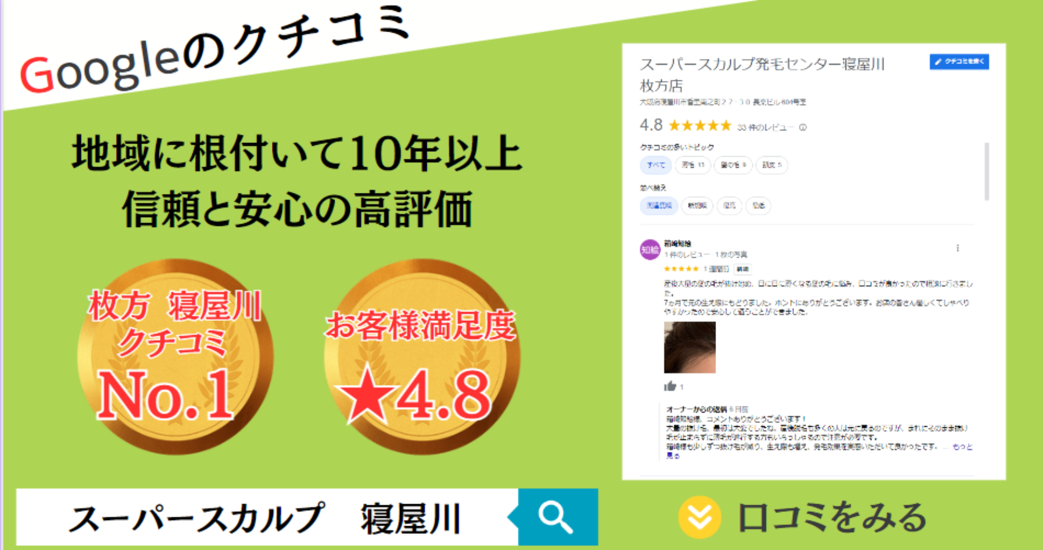 スーパースカルプ発毛センターの効果によるクチコミ、評価