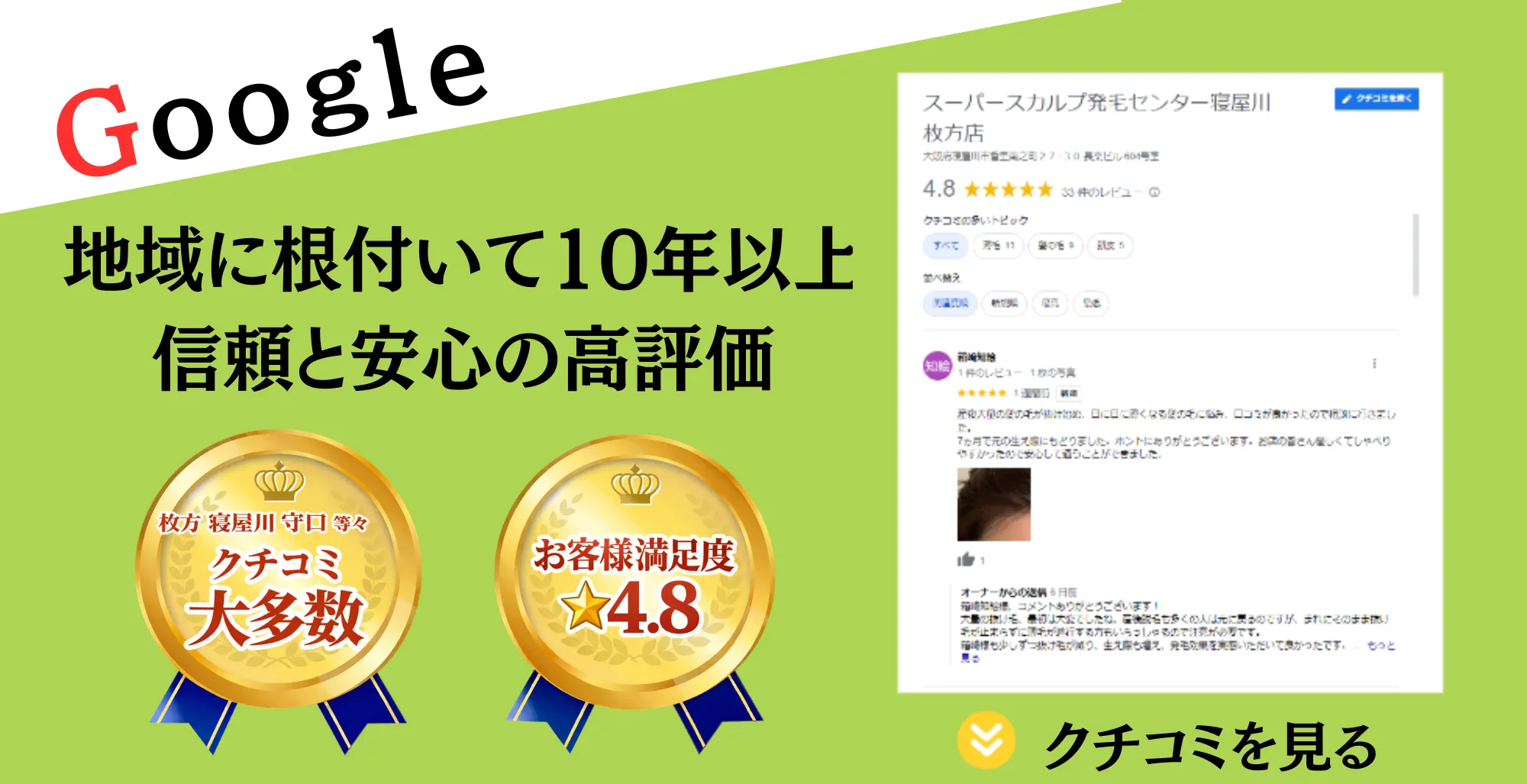 スーパースカルプ発毛センターの効果によるクチコミ、評価