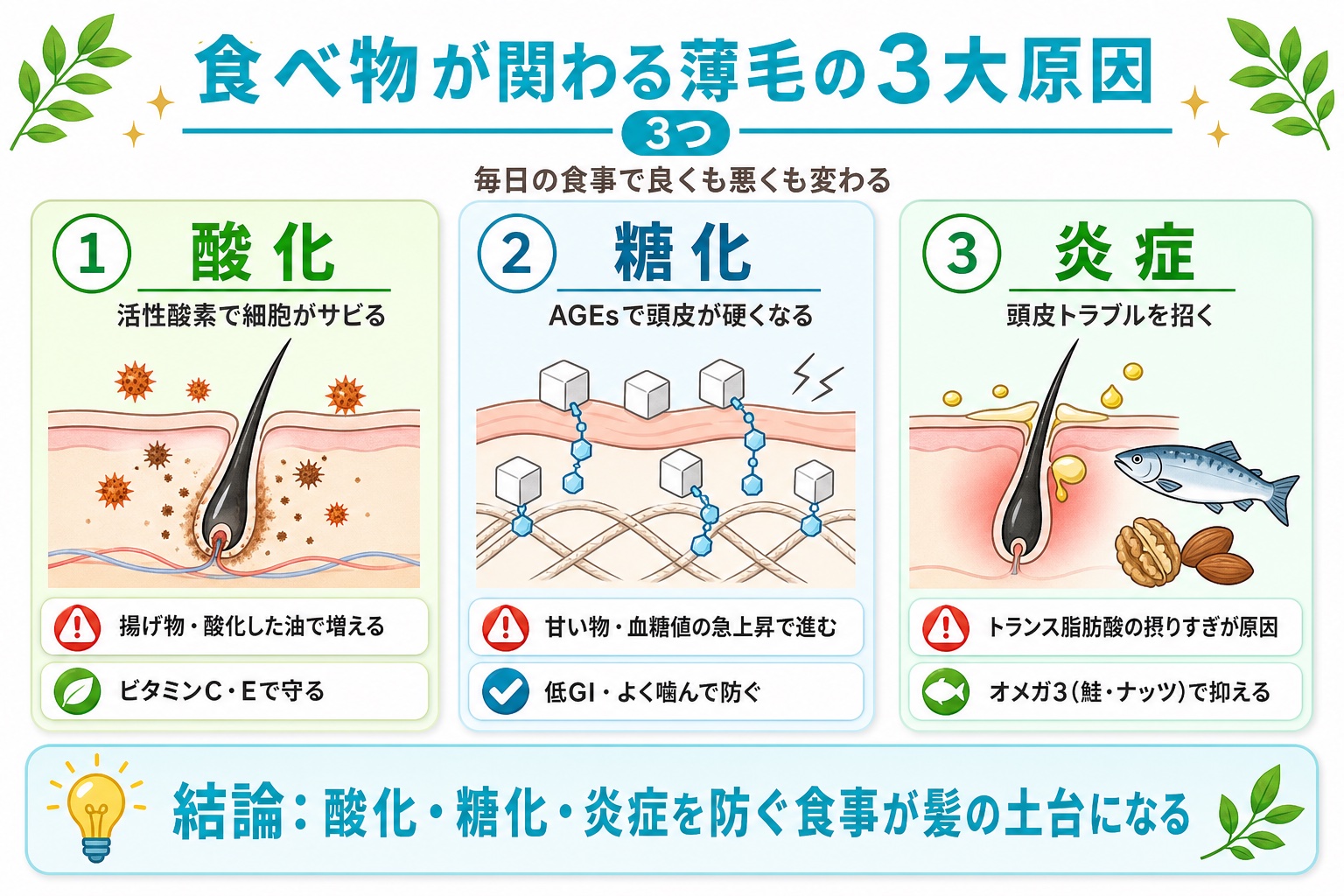 食べ物が影響する薄毛の3大原因