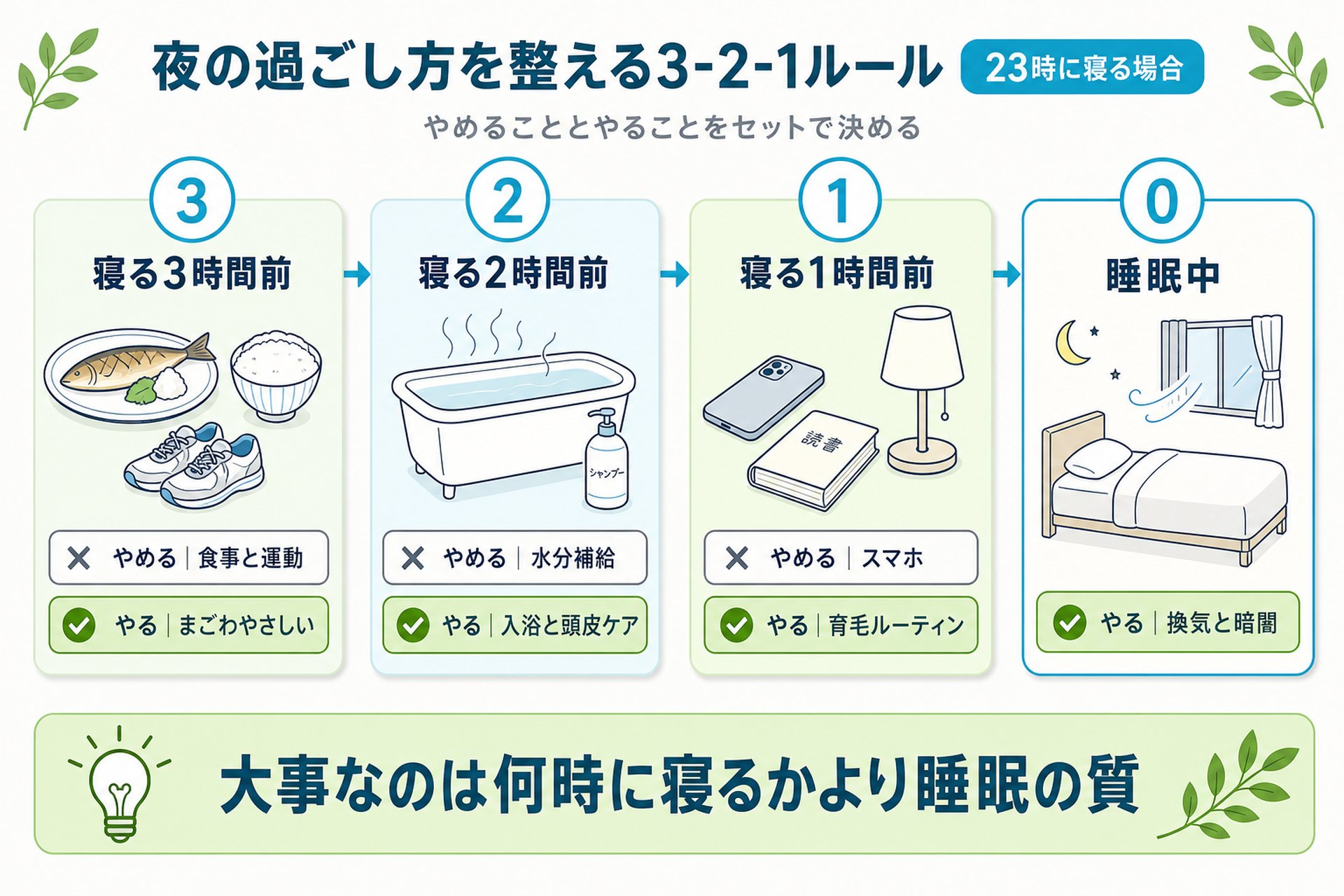 育毛には睡眠の質が欠かせない！夜の過ごし方を整える3-2-1ルール